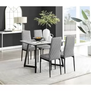 Furniturebox Carson White Marble Effect Recatngular 120cm Dining Table & 4 Grey Milan Black Leg Faux Leather Chairs