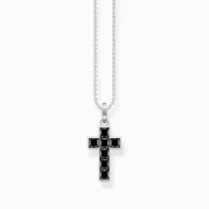 Sterling Silver Black Stones Cross Necklace KE2166-643-11