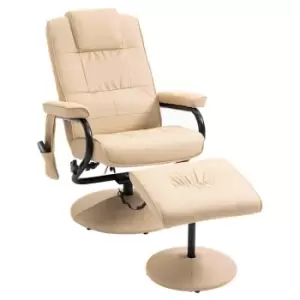 HOMCOM Massage Recliner Chair Cushioned Ottoman 10 Point Vibration Cream