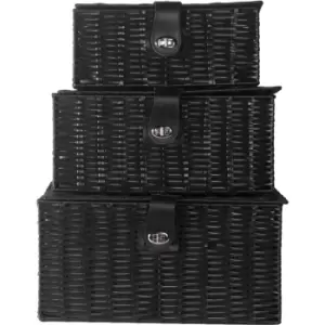 Resin Woven Storage Baskets - Set of 3 Black M&W - Black