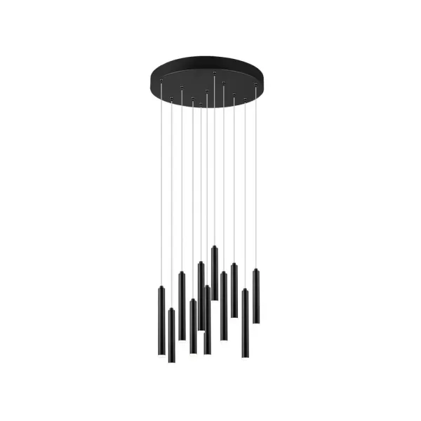 Tubular Modern 11 Light Cluster Pendant Ceiling Light Black Matt 3000K