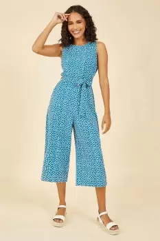 Teal Ditsy Daisy Sleeveless Culotte Jumpsuit