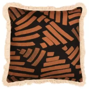 Oromo Fringed Cushion Brown, Brown / 45 x 45cm / Polyester Filled