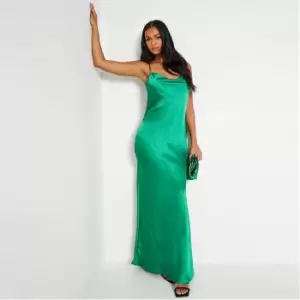 I Saw It First Satin Cami Cowl Side Split Maxi Dress - Green