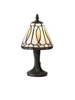 Tiffany Table Lamp, 1 x E14, White, Grey, Clear Crystal Shade