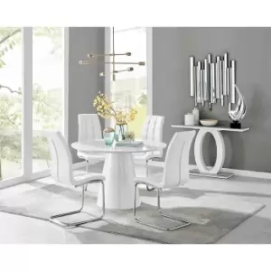 Furniture Box Palma White High Gloss Round Dining Table and 4 White Murano Chairs