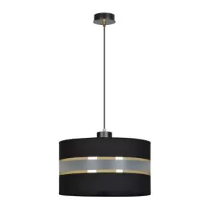 Mogi Black Cylindrical Pendant Ceiling Light with Black, Gold Fabric Shades, 1x E27