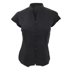 Kustom Kit Ladies Continental Blouse Mandarin Collar Cap Sleeve (8 UK) (Black)