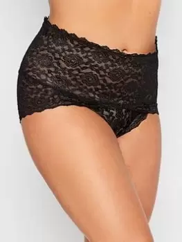 Yours High Shine Lace Deep Waistband Full Briefs Black, Size 30-32, Women