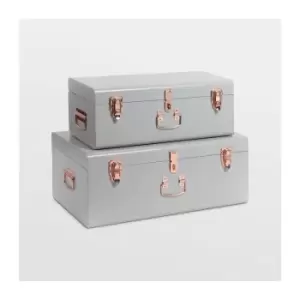 BTFY Storage Trunks 2Pcs Set Metal Grey/Rose Gold Hardware Stackable Vintage Suitcase Style