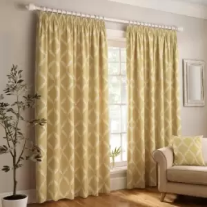 Olivia Lattice Embroidery Lined Pencil Pleat Curtains, Citron, 90 x 72" - Paoletti