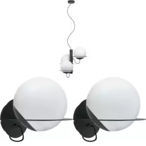 3 Bulb Ceiling Pendant & 2x Matching Wall Lights Black & Opal Glass Orb Shades