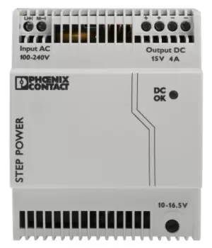 Phoenix Contact STEP-PS/1AC/15DC/4 Switch Mode DIN Rail Power Supply 85 264V ac Input, 15V dc Output, 4A 60W