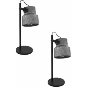 2 pack Table Lamp Desk Light Black Base & Raw Steel Drum Shade 1x 40W E27