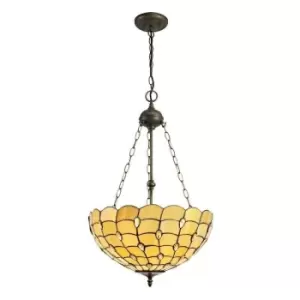 Luminosa Lighting - 3 Light Uplighter Ceiling Pendant E27 With 50cm Tiffany Shade, Beige, Clear Crystal, Aged Antique Brass