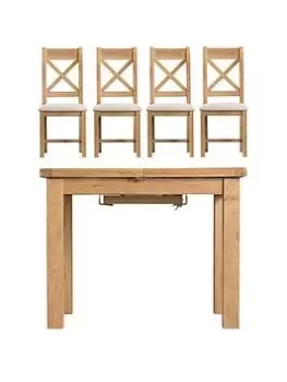 K-Interiors Alana Part Assembled Solid Wood 100-140 Cm Extending Dining Table + 4 Fabric Chairs