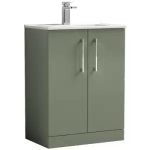 Arno Satin Green 600mm 2 Door Vanity Unit with 18mm Profile Basin - ARN803B - Satin Green - Nuie