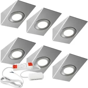 6x BRUSHED NICKEL Wedge Surface Under Cabinet Kitchen Light & Driver Kit - Natural White LED