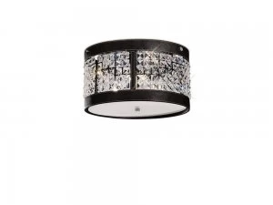 Ceiling Cylindrical 3 Light Polished Chrome, Dark Brown Faux Leather, Crystal