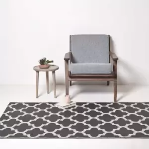 Nola Geometric Black & White Outdoor Rug Runner - Black - Homescapes