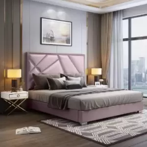 Crina Upholstered Beds - Plush Velvet, Double Size Frame, Pink - Pink