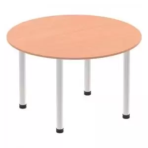 Impulse 1000mm Round Table Beech Top Brushed Aluminium Post Leg