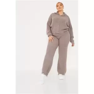 I Saw It First Taupe Plus Size Destressed Hem Hoody With Wide Leg Trouser - Brown