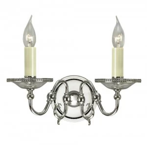 2 Light Indoor Twin Candle Wall Light Polished Nickel Plate with Crystal, E14