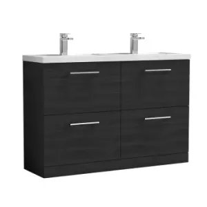 Nuie Arno 1200mm Floor Standing 4 Drawer Vanity & Double Polymarble Mid-Edge Basin Black Woodgrain