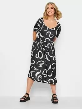 Yours Puff Sleeve Midaxi Dress Black Swirl, Black, Size 26-28, Women