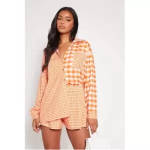 I Saw It First Orange Contrast Gingham Pocket Front Boyfriend Shirt Co-Ord - Orange