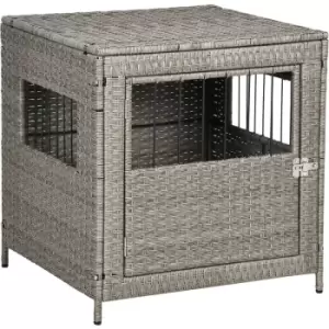 Wicker Dog Cage Crate w/ Cushion for Small Dogs, 62 x 59 x 66cm - Grey - Pawhut