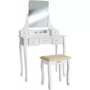 Tectake - Dressing table Claire with 5 drawers for storage Includes stool and mirror - dressing table mirror, white dressing table, dressing table