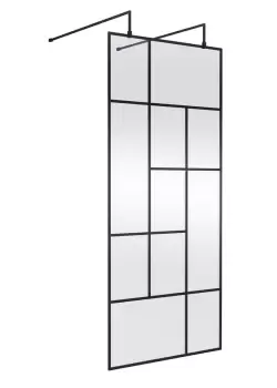 Hudson Reed 900mm Abstract Frame Wetroom Screen With Support Bars - Matt Black