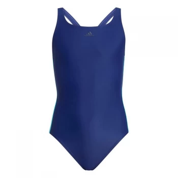 adidas Three Stripe Swimsuit Junior Girls - Vic Blue/Cyan