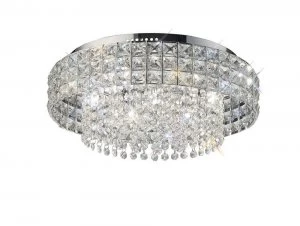 Flush Ceiling Round 7 Light Polished Chrome, Crystal