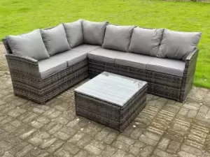 Fimous 6 Seater Outdoor Dark Mixed Grey Rattan Lounge Complete Sofa Set with Square Coffee Table