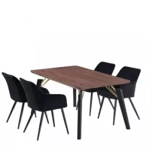 7 Pieces Life Interiors Camden Cosmo Dining Set - a Rectangular Walnut Dining Table and Set of 6 Black Dining Chairs - Black