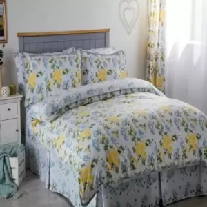 Belledorm Arabella Country Dream Duvet Cover Set (King) (White/Blue/Lemon) - White/Blue/Lemon