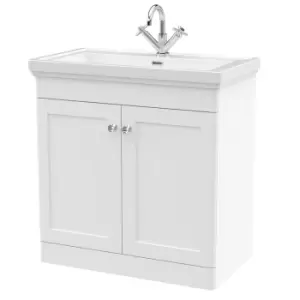 Nuie Classique 800mm Floor Standing 2-door Unit & Basin 1 Tap Hole - Satin White