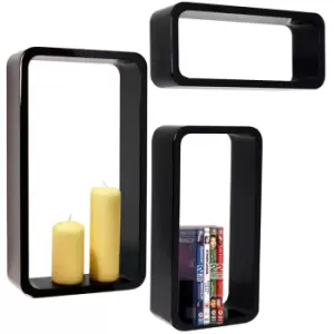 CHARLTON - Retro Wall Mounted Floating Storage / Display Shelves - Set of 3 - Black