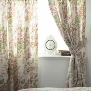 Belledorm Rose Boutique Lined Curtains (168 x 183cm) (Ivory/Pink/Green) - Ivory/Pink/Green