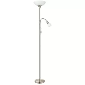 Up 2 - 2 Light Traditional Adjustable Floor Lamp Satin Nickel and White Frosted Glass with Switch, E27 - Eglo