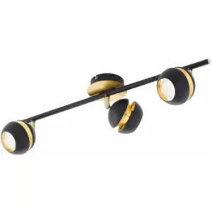 Flush 3 Spot Ceiling Light Colour Black Gold Shade & Back Plate Bulb GU10 3x3.3W