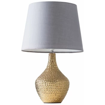 Metallic Gold Indent Textured Ceramic Table Lamp - Grey - No Bulb