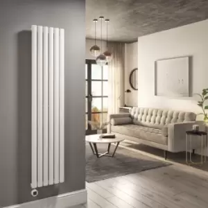 White Electric Vertical Designer Radiator 1kW with WiFi Thermostat - H1600xW354mm - IPX4 Bathroom Safe