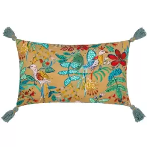 Orilla Floral Tasselled Cushion Multicolour/Teal, Multicolour/Teal / 30 x 50cm / Polyester Filled