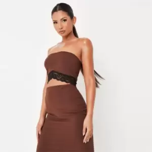 Missguided Coord Lace Trim Bandeau - Brown