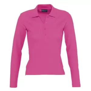 SOLS Womens/Ladies Podium Long Sleeve Pique Cotton Polo Shirt (L) (Flash Pink)