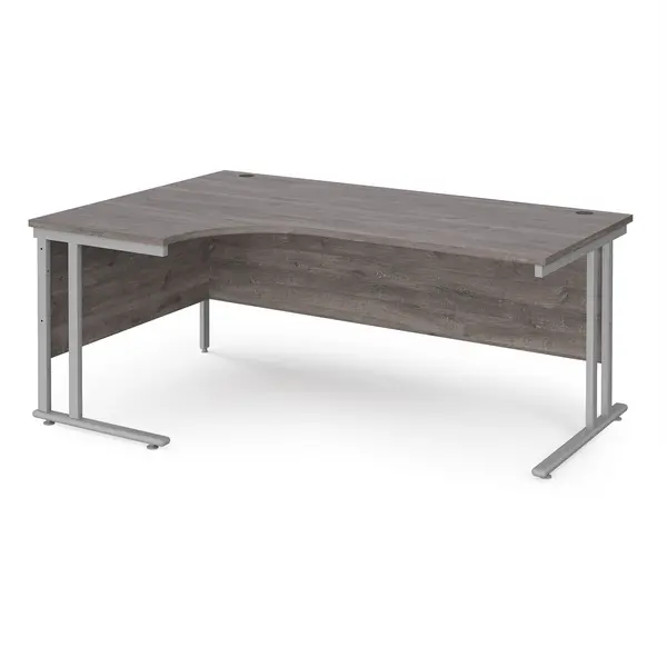 Maestro 25 Left Hand Ergonomic Desk with Silver Frame and Grey Oak Top - 1800mm